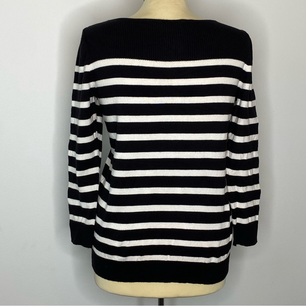 Ann Taylor Factory Black and White Striped Boatneck Crop Sleeve Sweater - Picture 5 of 7